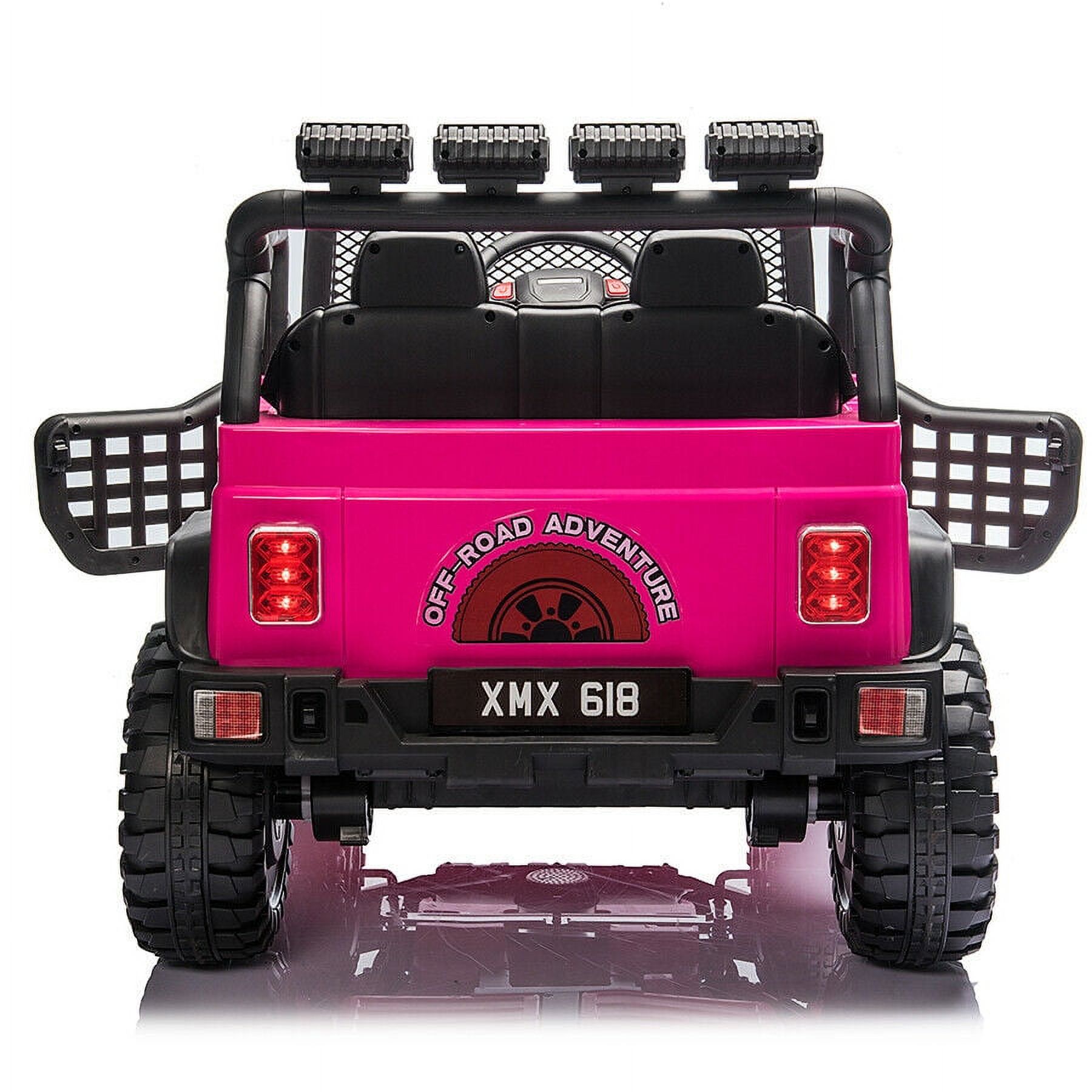 PWFE 12 Volt Kids Electric Car Kids Ride On Car with Remote Control,  2 Seats Kids Truck with LED Lights, Wheels Suspension, Music, Horn, 110lbs Load(Pink)
