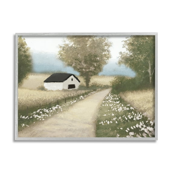 Stupell Industries Subtle Cottage Path Landscape Painting Gray Framed Art Print Wall Art, 14 x 11
