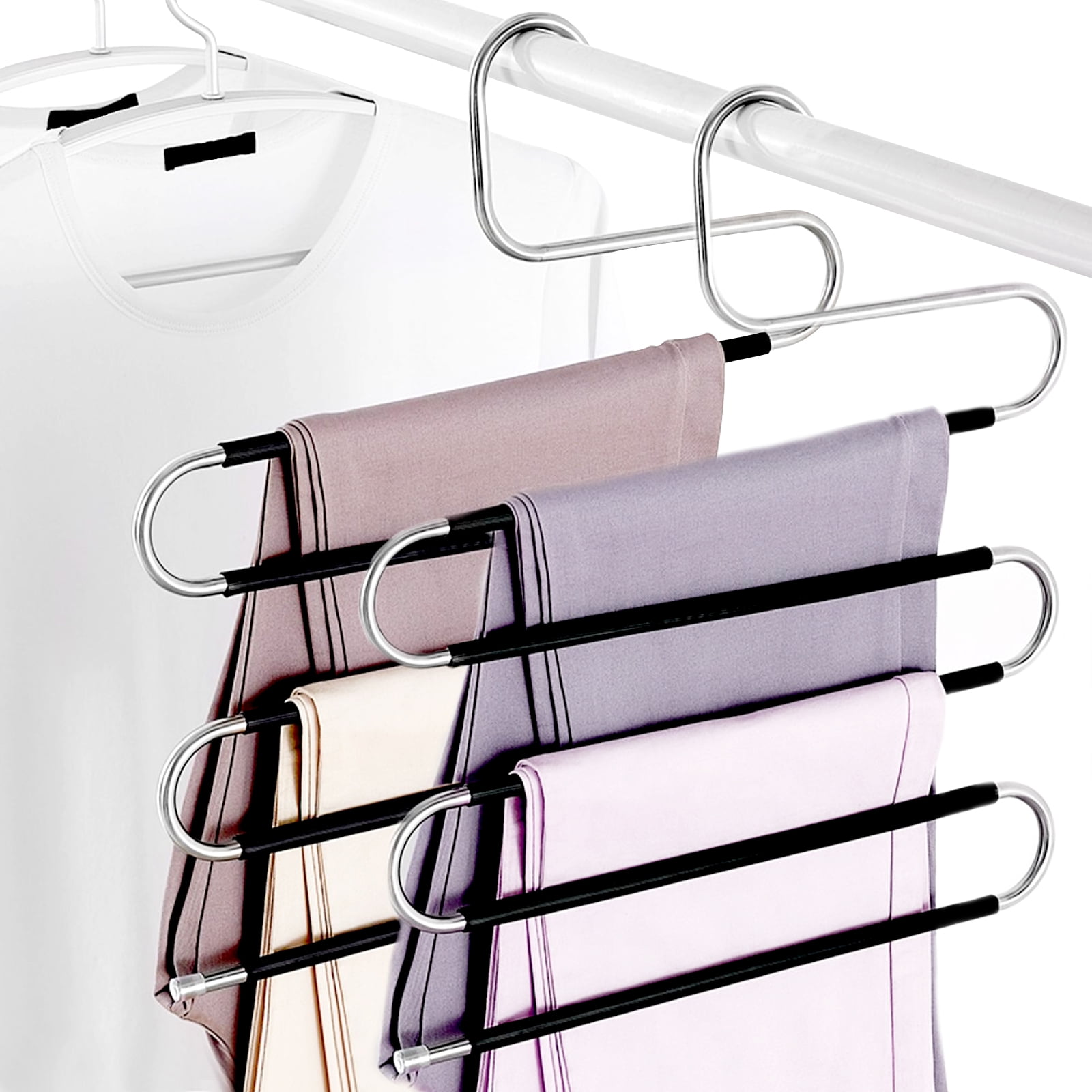 Pants Hangers,6 Pack NonSlip Pants Hangers Space Saving, Stainless