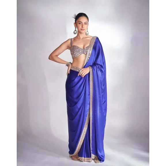 Indian Bollywood Traditional Rangoli Silk Saree Wedding Party Wear Sari Blouse