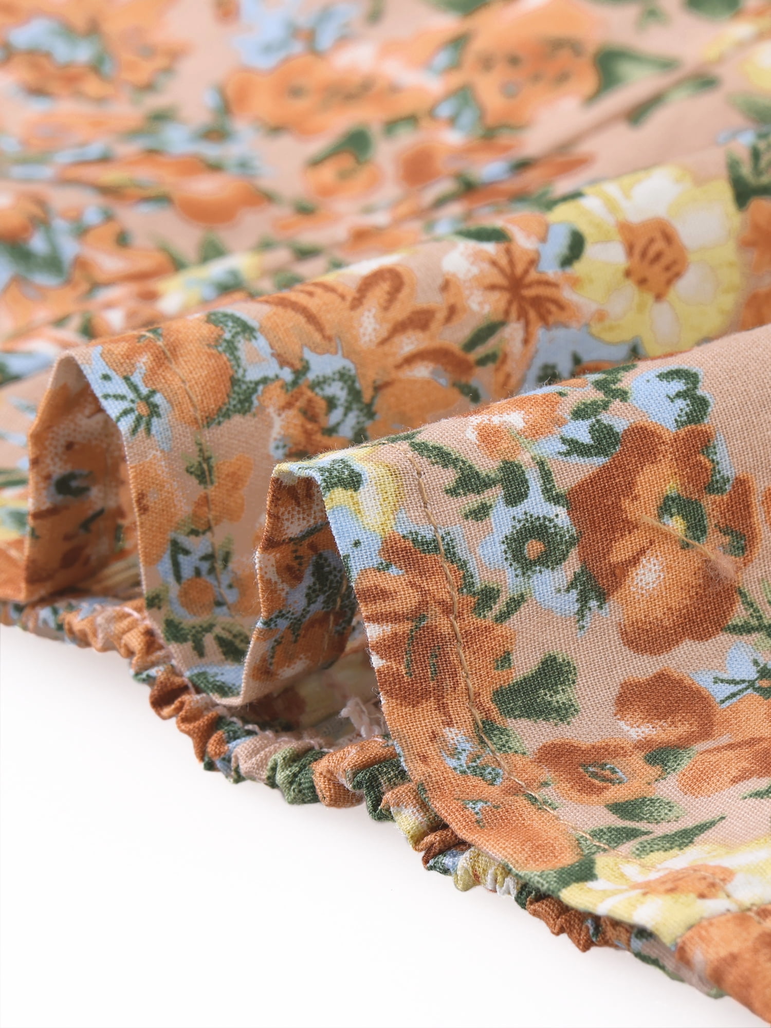 DARING DIVA Puff Sleeve Sweetheart Neck Smocked Floral Top XL Orange Brown