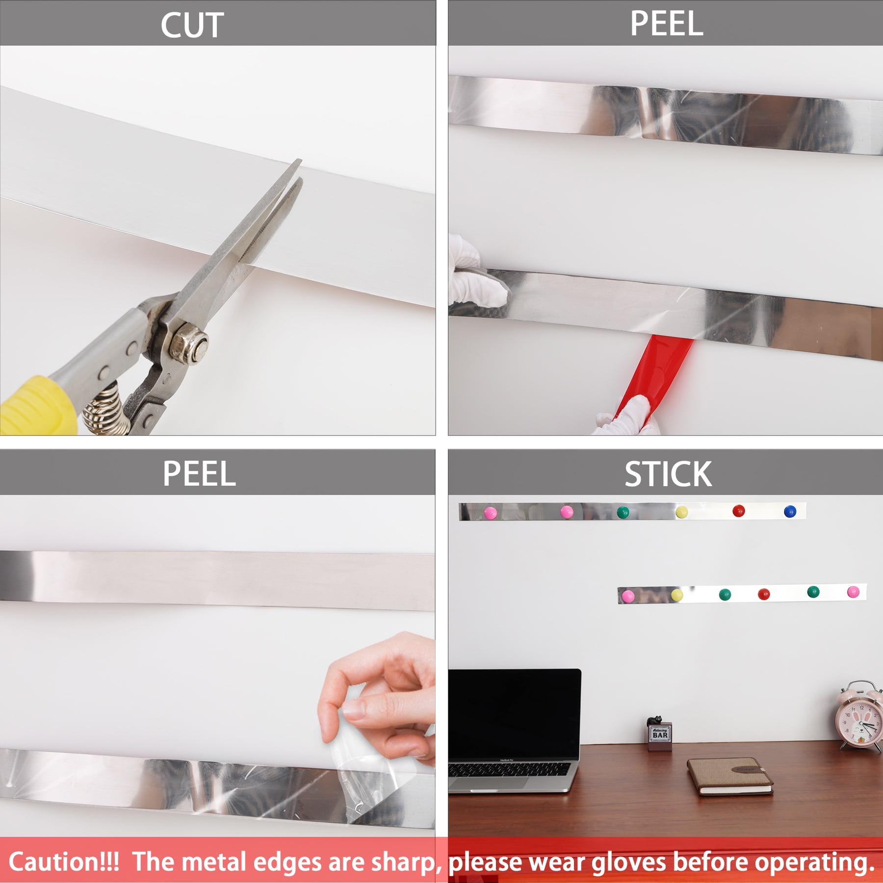 Gaahing Self-Adhesive Backing Metal Tape with 50 Pcs Magnets, Flexible Ferrous Memo Strips for Magnets, Bulletin Bar Board Office Home Use