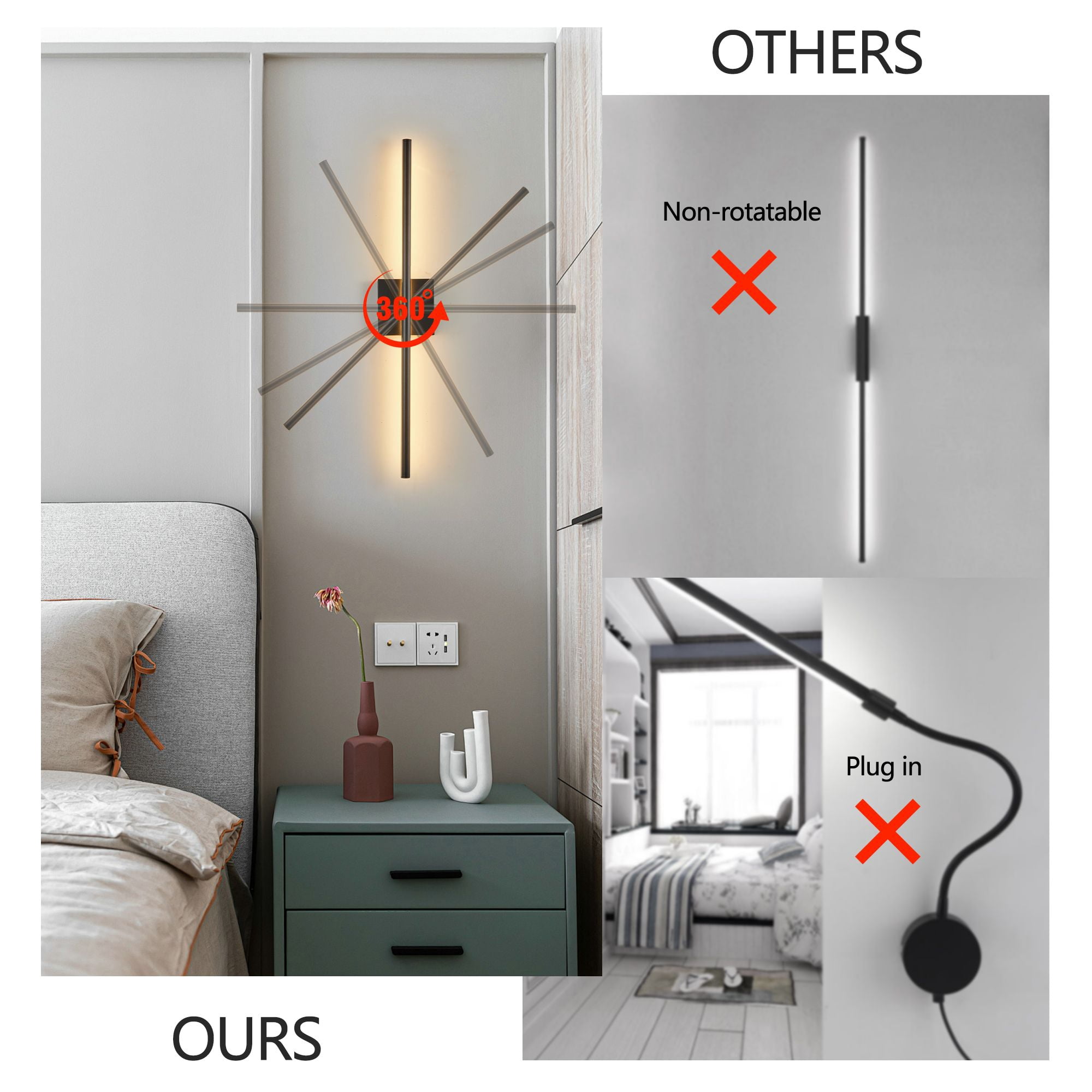 28 Inch 2-Pack Modern LED Wall Sconce, Dimmable Indoor Wall Light Fixture with Black Matte Finish, Up Down Lighting for Living Room, Bedroom, Hallway, Hardwired (3000K-6500K, 95 CRI)