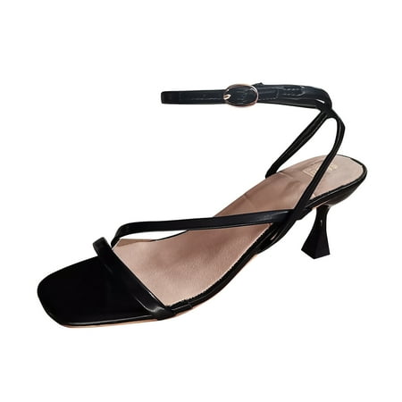 

PEASKJP Summer Sandals for Women Dressy Womens Comfortable Cute Flat Thong Sandals - Women s Summer Sandal Shoes with Adjustable Ankle Buckle T-Strap (Black 8)