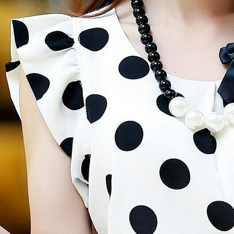 Chiffon 3/4 Sleeve Lotus leaf sleeve Dots Mini V neck Blouses Chiffon 3/4 Sleeve Lotus leaf sleeve Dots Mini V neck Blouses