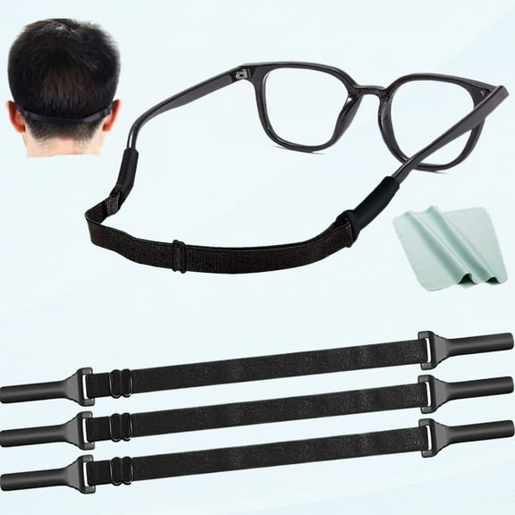Glasses Strap Holder - 3 Adjustable Glasses Strap Lanyards, Tailless Sunglasses Straps for Men Women, Anti-Slip Glasses 3-Piece Black