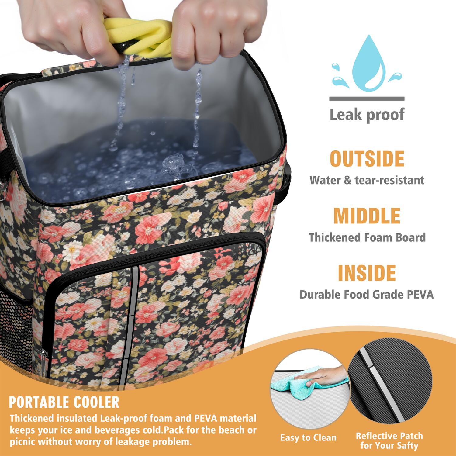 Travel Cooler Bag - Pioneer Flower Camping Beer Cooler Backpack with Bottle Opener- Waterproof Insulated Picnic Backpacks - Cooler Bag for Beach