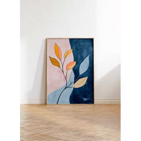 Orange Blue Botanical Wall Art, Modern Floral Dusty Blue Soft Pink Decor, Minimalist Poster, Colorful Plant Print, Eclectic Boho Decor Wall Art, Modern Wall Decor, 8x12 UNFRAMED