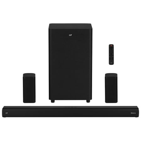 UPC: 0889028163344 | Monoprice SB-600 Dolby Atmos 5.1.2 Soundbar with Wireless Subwoofer & Wireless Satellite Speakers  HDMI Inputs  eArc  Bluetooth  Toslink  Coax  Remote