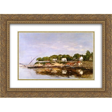 Eugene Boudin 2x Matted 24x20 Gold Ornate Framed Art Print 'Petit Port de Saint-Jean near Villefranche'