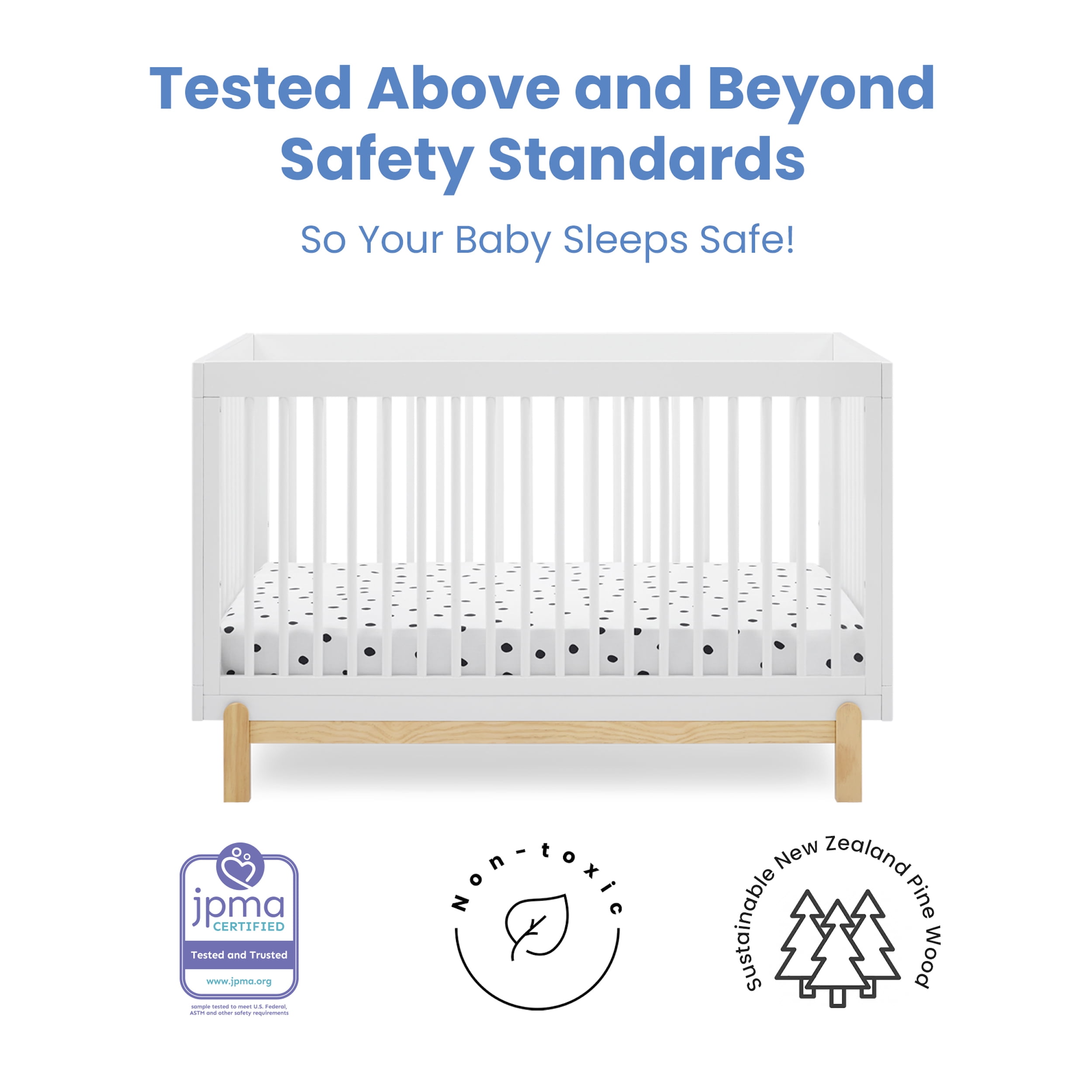 Delta Children Poppy 4-in-1 Convertible Crib - Greenguard Gold Certified, Bianca White/Natural