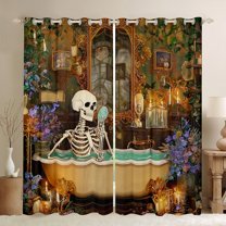 Manfei Funny Skeleton Black Out Curtains for Adult, Bohemian Damask Curtains Pack of 2 (42x63 Each), Retro Western Halloween Bedroom Curtains, Curtains and Drapes Bedroom Decor