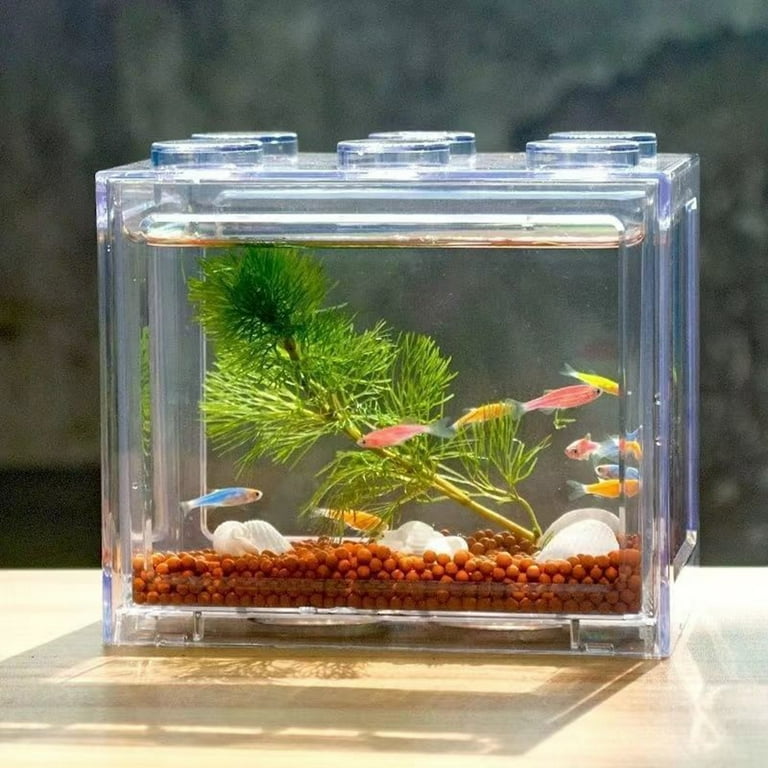LA TALUS Fish Tank Creative 6 Ventilation Holes Stackable Living Room  Desktop Mini Aquarium Pet Box Home Decor Green One Size 