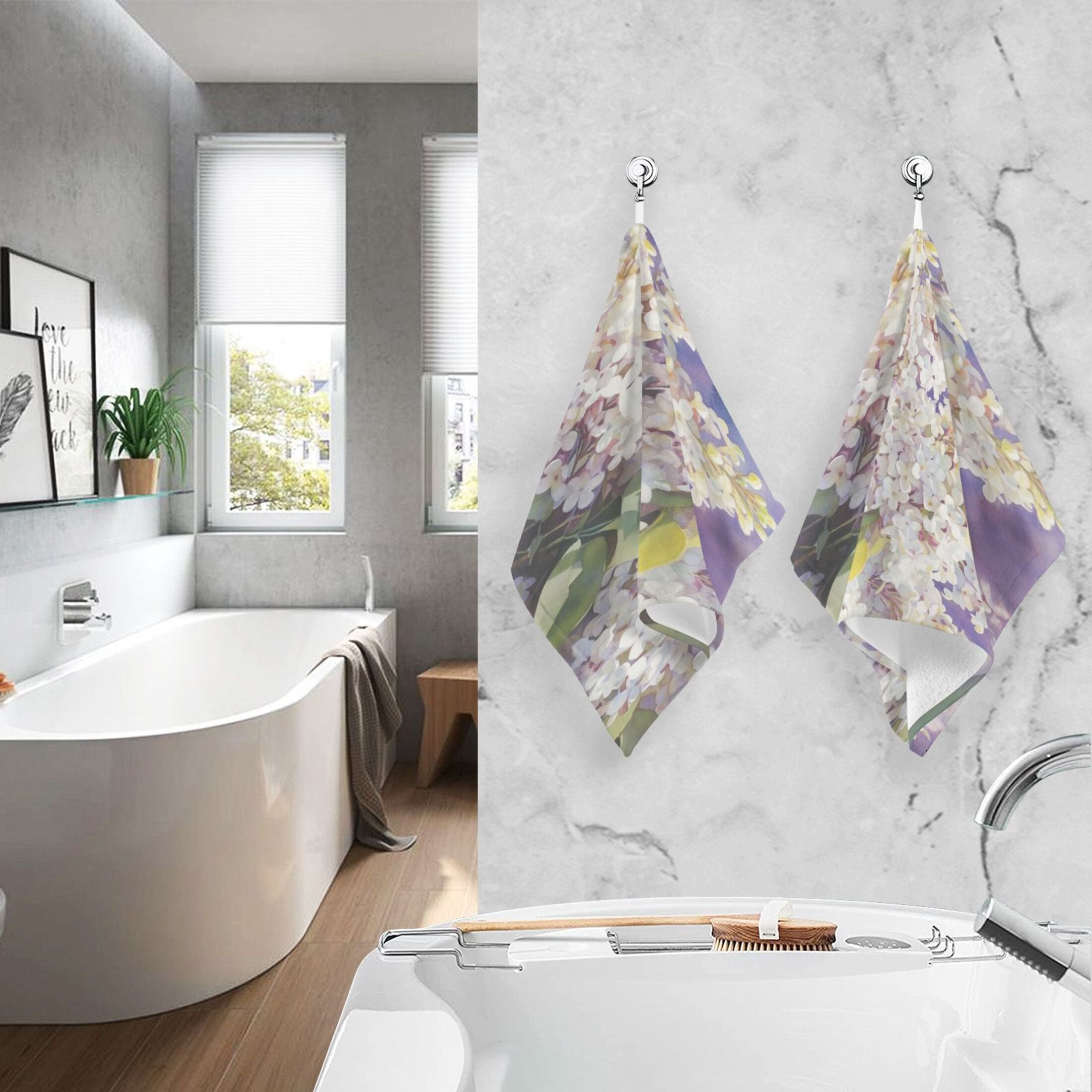 2 Pcs Absorbent Face Towel Bath Hand Towels Soft Breathable Cotton Towel Set for Bathroom Kitchen Hotel Spa Decor A Cluster Of Lilac Flowers
