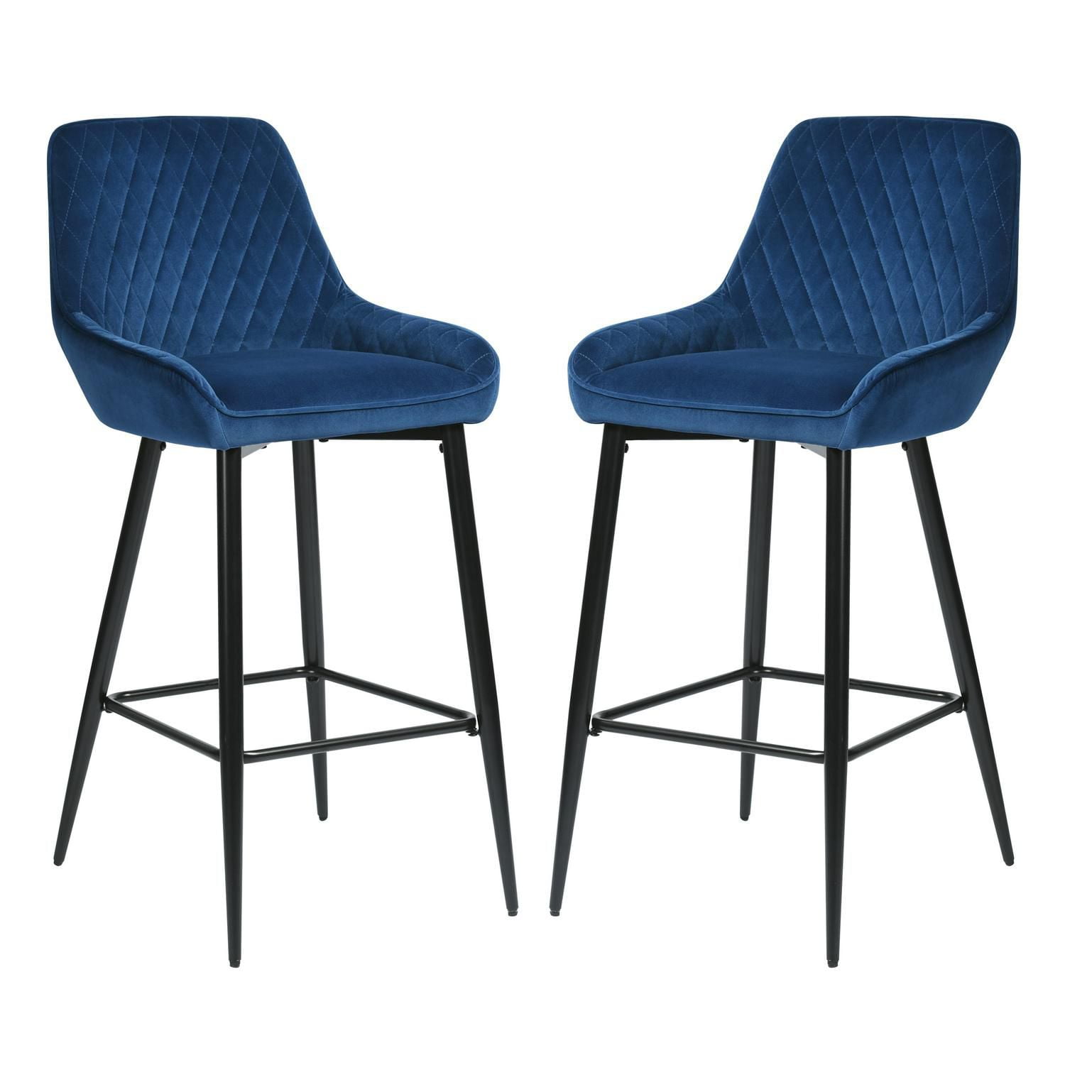 Homylin Modern Counter Height Bar Stools Set of 2, 29" Upholstered Bar Chairs Dining Stool with Backs, Black Metal Legs and Footrest for Home Bar Kitchen Island