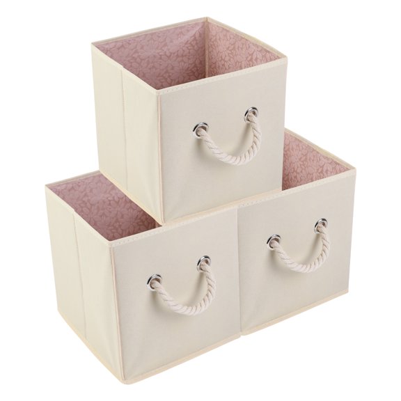REGALWOVEN Storage Cube, Fabric Storage Bin with Handles, 3 Pack Collapsible Storage Basket for Organizing Clothes Beige 11*11*11in