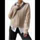 thumbnail image 3 of Suéteres Holgados con Cuello en V para Mujer, Jersey de Punto de Larga, Suéter Grueso A Rayas, Blusas Casuales de Tenis Tipo Túnica Caqui M, 3 of 8