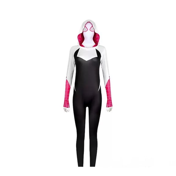 Superhero Costume Zentai Suit Hooded Mask Printed Stretch Bodysuit Women for Halloween Comic Con Theme Dress Up Party