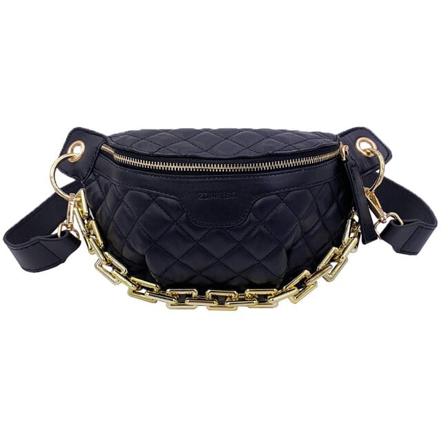 PIKADINGNIS Thick Chain Women's Fanny Pack Plaid leather Waist Bag