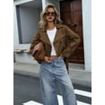 thumbnail image 6 of Womens Cropped Trench Coat Lapel Double Breasted Short Jacket Outwear Dark Brown M, 6 of 9