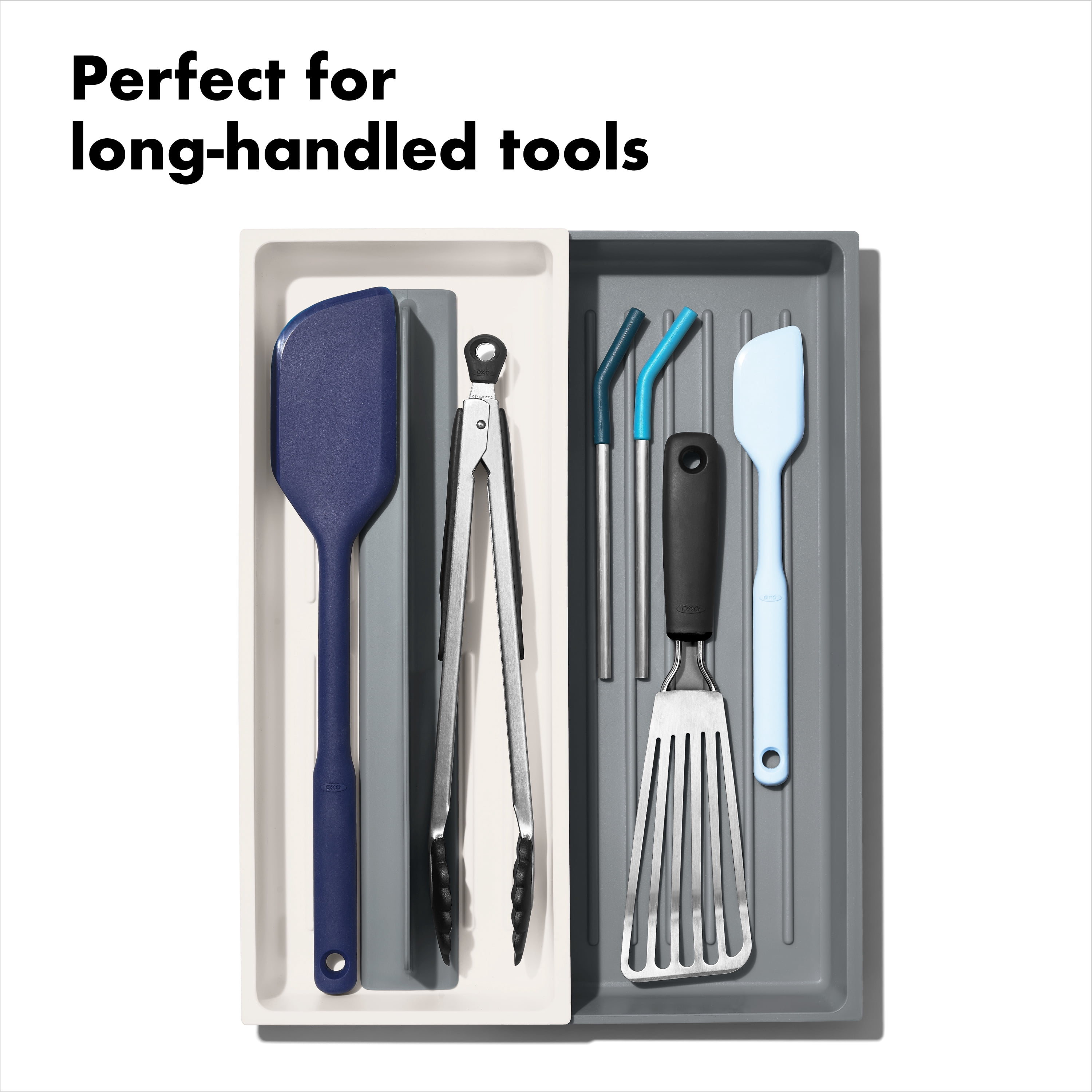 (2 pack) OXO Expandable Long Tool Drawer Organizer, Gray