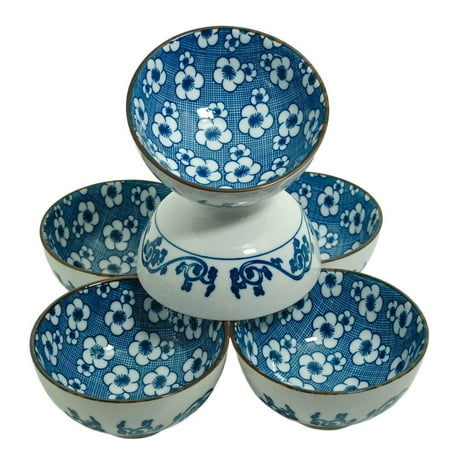 

M.V. Trading NS2005 Japanese Blue and White Rice Bowls Design 8-Ounces 4½-Inches Set of 6