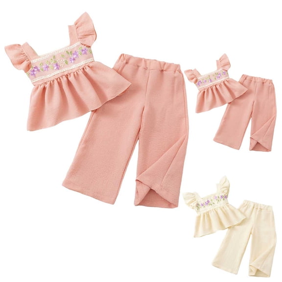 WUANDIXFA Baby Girl Outfits Crocheted Ruffled Camisole And Elastic Pants Set 6 12 18 24 Months 2 3 4 T (Pink, 2-3 Years)