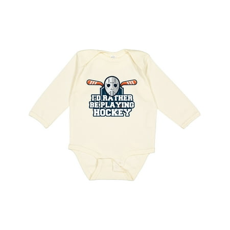 

Inktastic I d Rather Be Playing Hockey Gift Baby Boy or Baby Girl Long Sleeve Bodysuit
