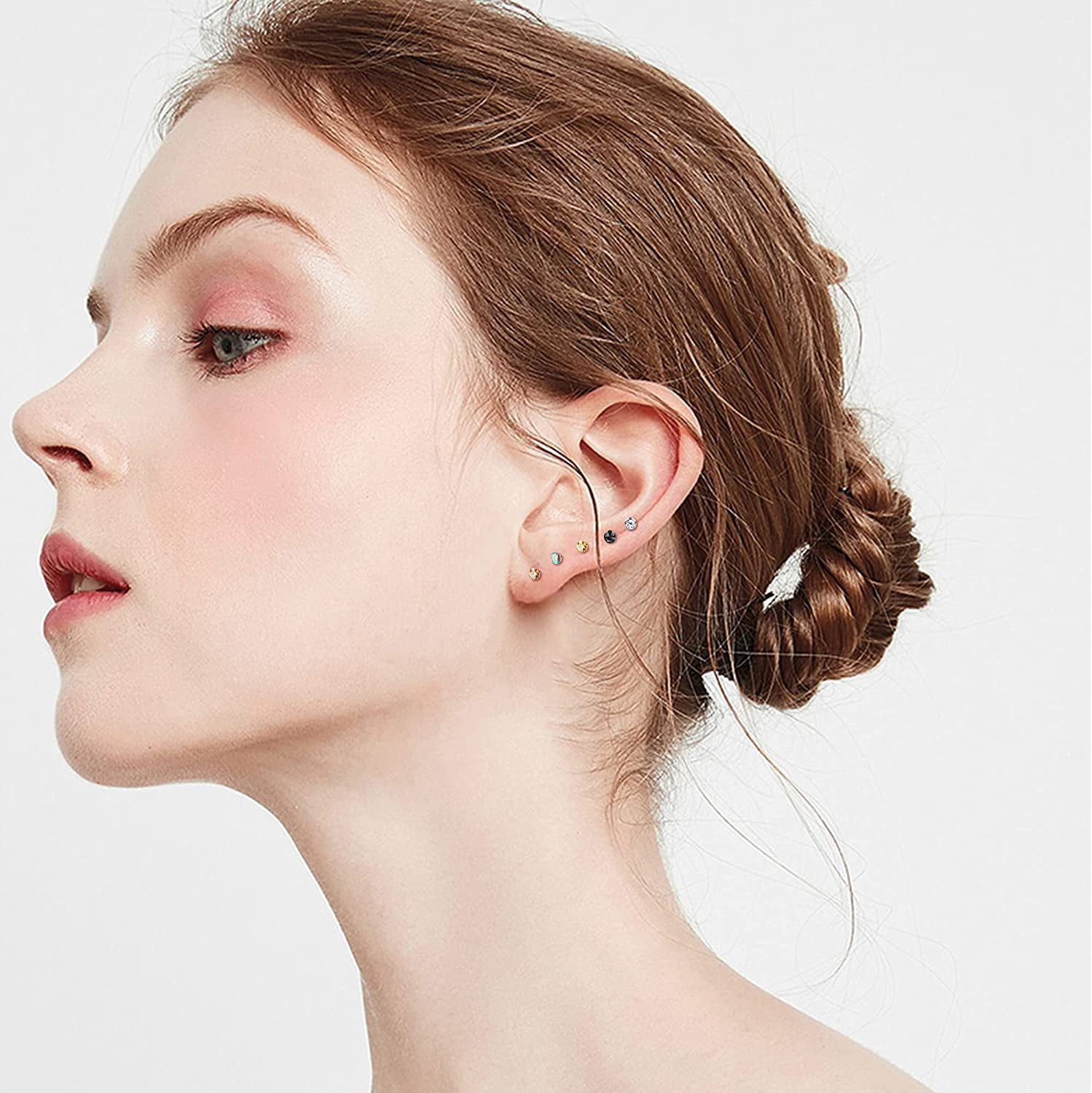Thunaraz 10 Pairs 18G Stainless Steel Tragus CZ Stud Earrings Screw Flat Back Earrings for Cartilage Ear Pirecing Set For Women Men Jewelry Set 2-5MM 