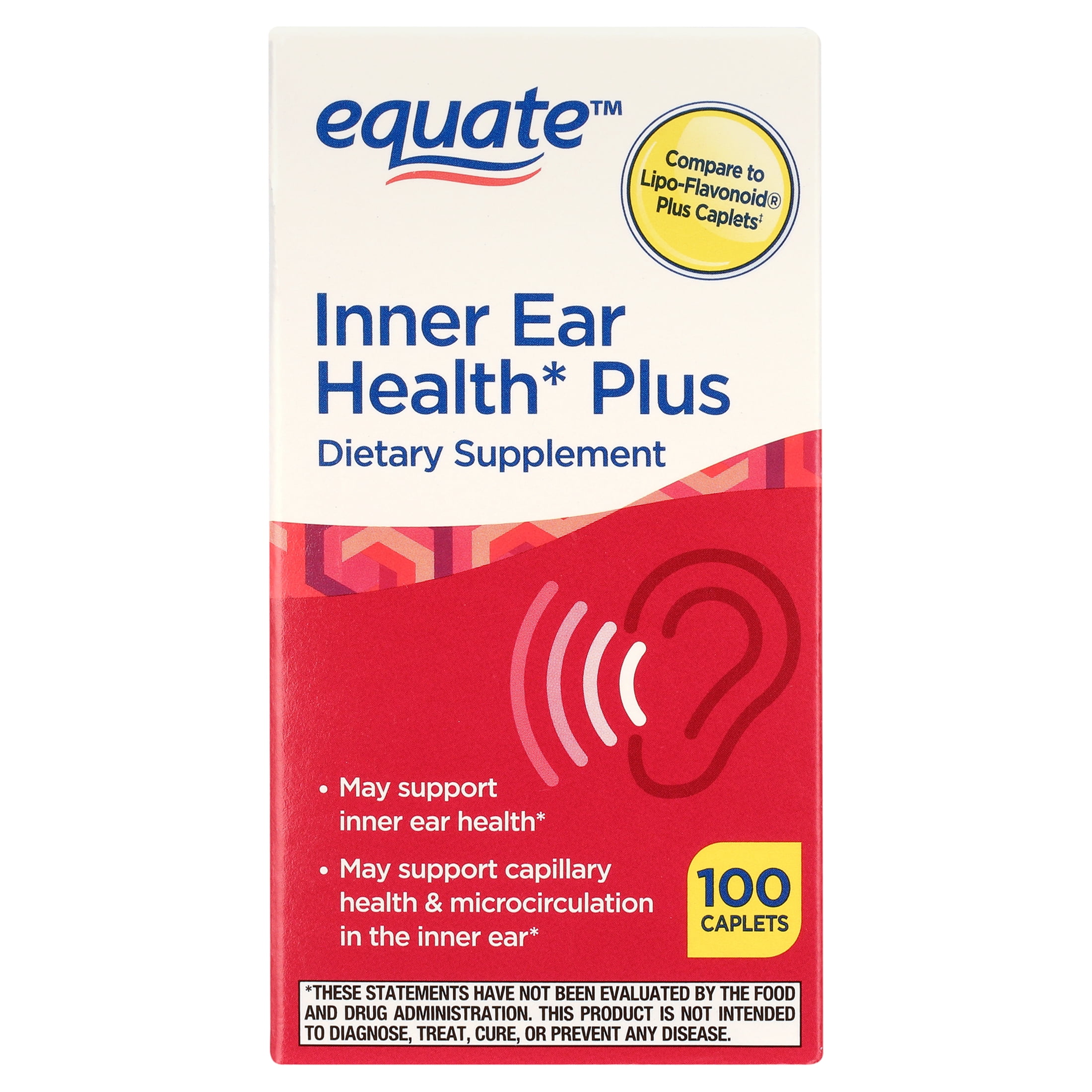 Equate Inner Ear Health Plus Caplets Dietary Supplement, 100 Count