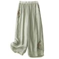 thumbnail image 5 of Delayuji Womens Cotton Linen Pant Chinese Staly Embroidered Wide Leg Pants Loose Elastic Waist Straight Casual Pants Summer M-4XL, 5 of 5