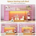thumbnail image 4 of Afuhokles Twin Size Low Loft Bed, Metal Loft Bed with LED Lights and Open Storage Shelves, Safety Guardrail, Pink, 4 of 6