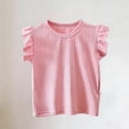 thumbnail image 2 of yillto Girls Ribbed Shirts Ruffle Sleeve Lightweight Knit Summer Cute Tops Round Neck Plain Tshirts, 2 of 6