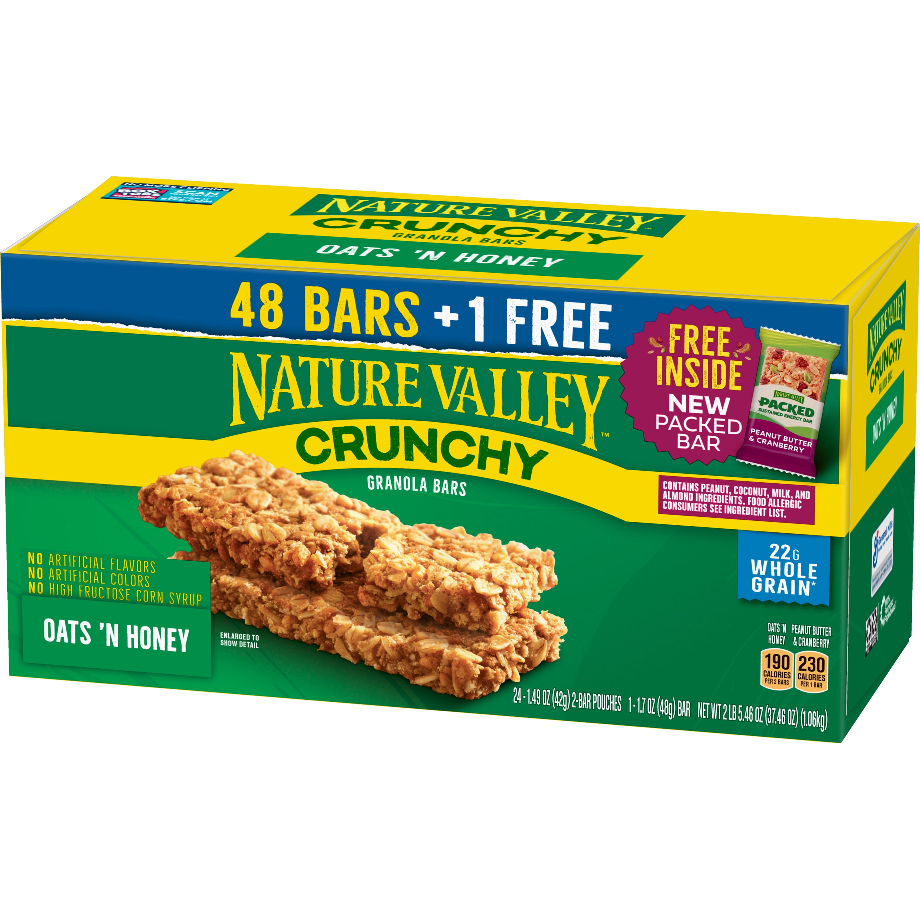 Nature Valley Crunchy Granola Bars, Oats & Honey, 48ct + Free Packed Bar