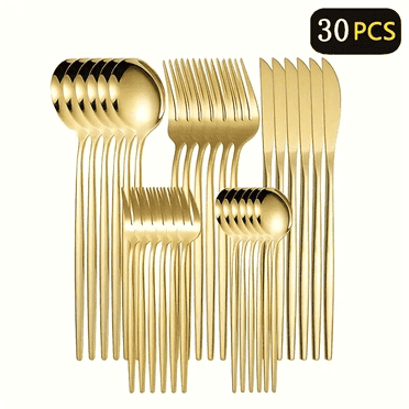 NAISHIER 30 Pcs Gold Silverware Set Service for 6, Premium Stainless Steel Flatware Set, Cutlery Utensil Set, Durable Home Kitchen Eating Tableware Set