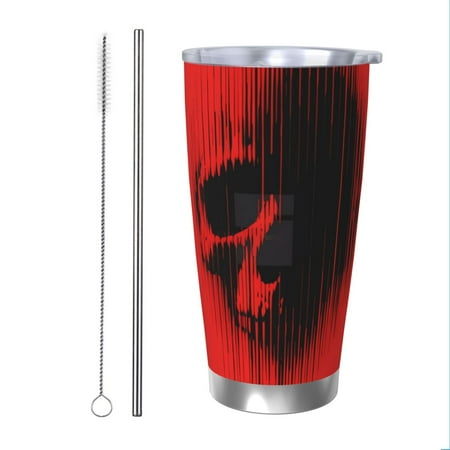

Uemuo Minimalist Skull Red Print Travel Coffee Mug 20oz Double-walled Car Cup Stainless Steel Insulated Tumbler Leak-proof Travel Cup Reusable Straw Car Cup-Straw Two-piece Set