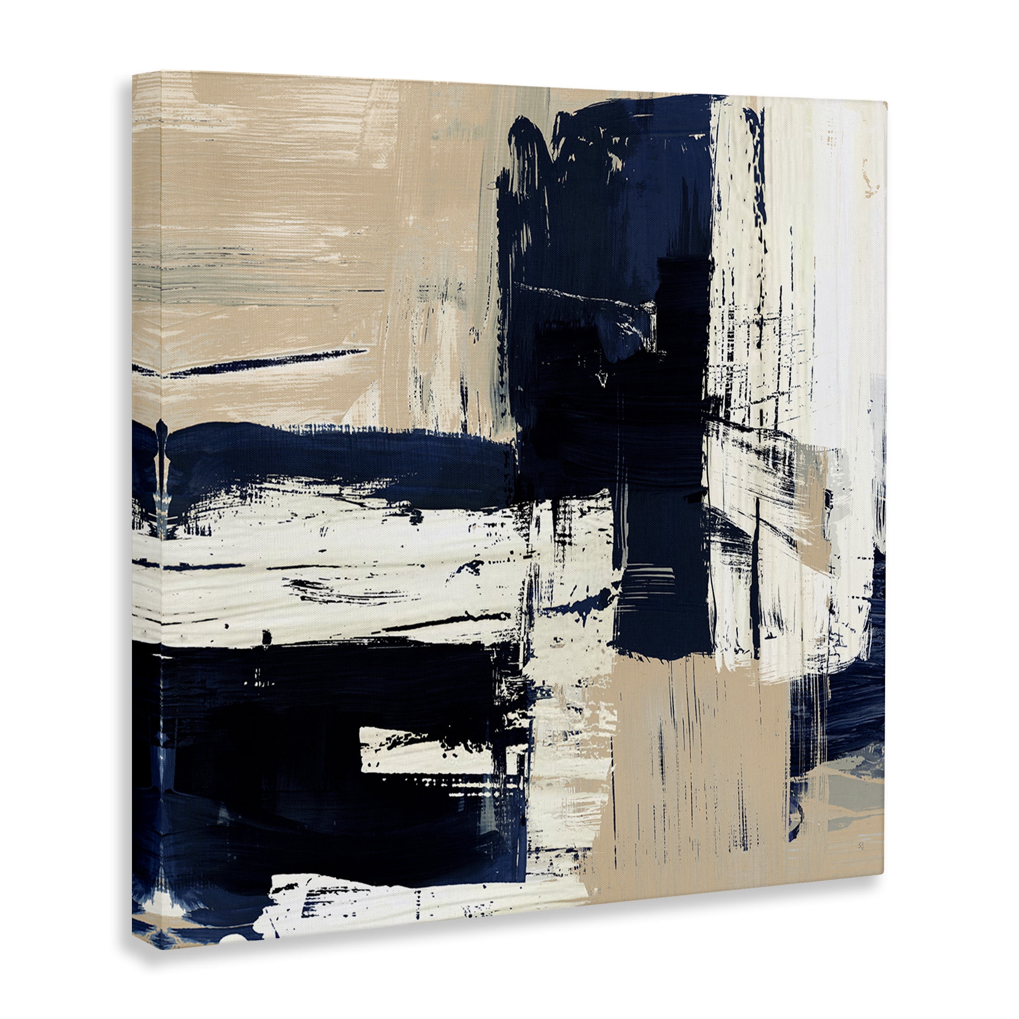 Stupell Industries Expressive Blue Tan Shapes Abstract Painting Gallery Wrapped Canvas Art Print Wall Art, 30 x 30