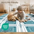 thumbnail image 1 of ODIKA 6'x9' Teal Blue Geometric Squares Dotted Stripe Washable Area Rug Modern Concentric Blocks Diamond Accents for Dining Room, Under Table, Office Décor, Non-Slip Chair-Friendly, 1 of 4