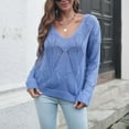 thumbnail image 4 of Ashirexll Pullover Sweaters for Women Winter Sweaters Fashion Solid Color Long Sleeve Hollow V-Neck Casual Fall Knitted Sweater Tops, 4 of 7
