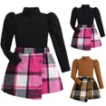 thumbnail image 5 of Splozh Newborn Outfits Baby Girl Fashion, Skirt Sets 2 Piece Outfits Square Neck Puff Sleeve Tops Plaid Mini Skirt Shorts Fall Winter Clothes,Black,6-7 Years, 5 of 9