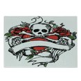 thumbnail image 1 of Rose Cutting Board, Sketchy Revival Skull Big Red Heart Crossed Bones Wings and Leaves, Decorative Tempered Glass Cutting and Serving Board, Small Size, Black Vermilion Green, by Ambesonne, 1 of 1