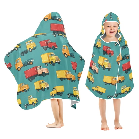joogoo Cartoon Trucks Vehicle-t2 Kids Hooded Beach Towel Baby Bath Towel 23.5"x50"