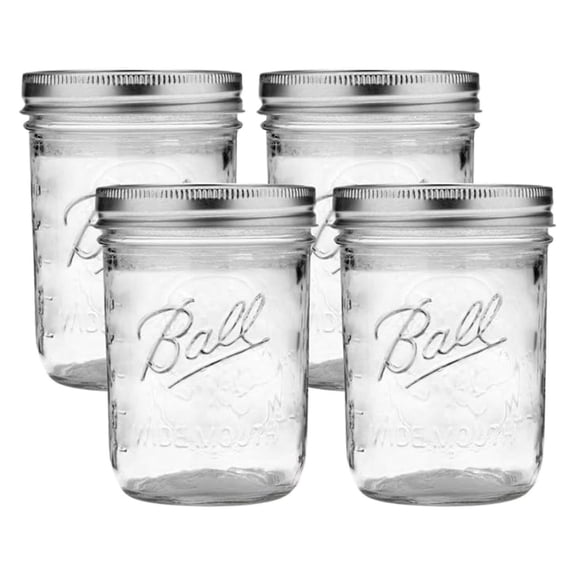 Wide Mouth Glass Mason Jars with Lids and Bands, Used for Canning, Pickling, Juice, Jam, Jelly, Pint Size 16 Ounce (Pack of 4)
