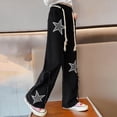 thumbnail image 2 of Hessimy Girls' Jeans Baggy High Waist Pants Wide Leg Pants Teen Clothing Justice Girls Clothing Little Girl Toddler Girl Cargo Pants (Black,5-6 Years), 2 of 5