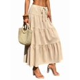 thumbnail image 3 of Women Solid High Waist Tiered Pleated A-Line Maxi Cake Skirt Khaki L, 3 of 7