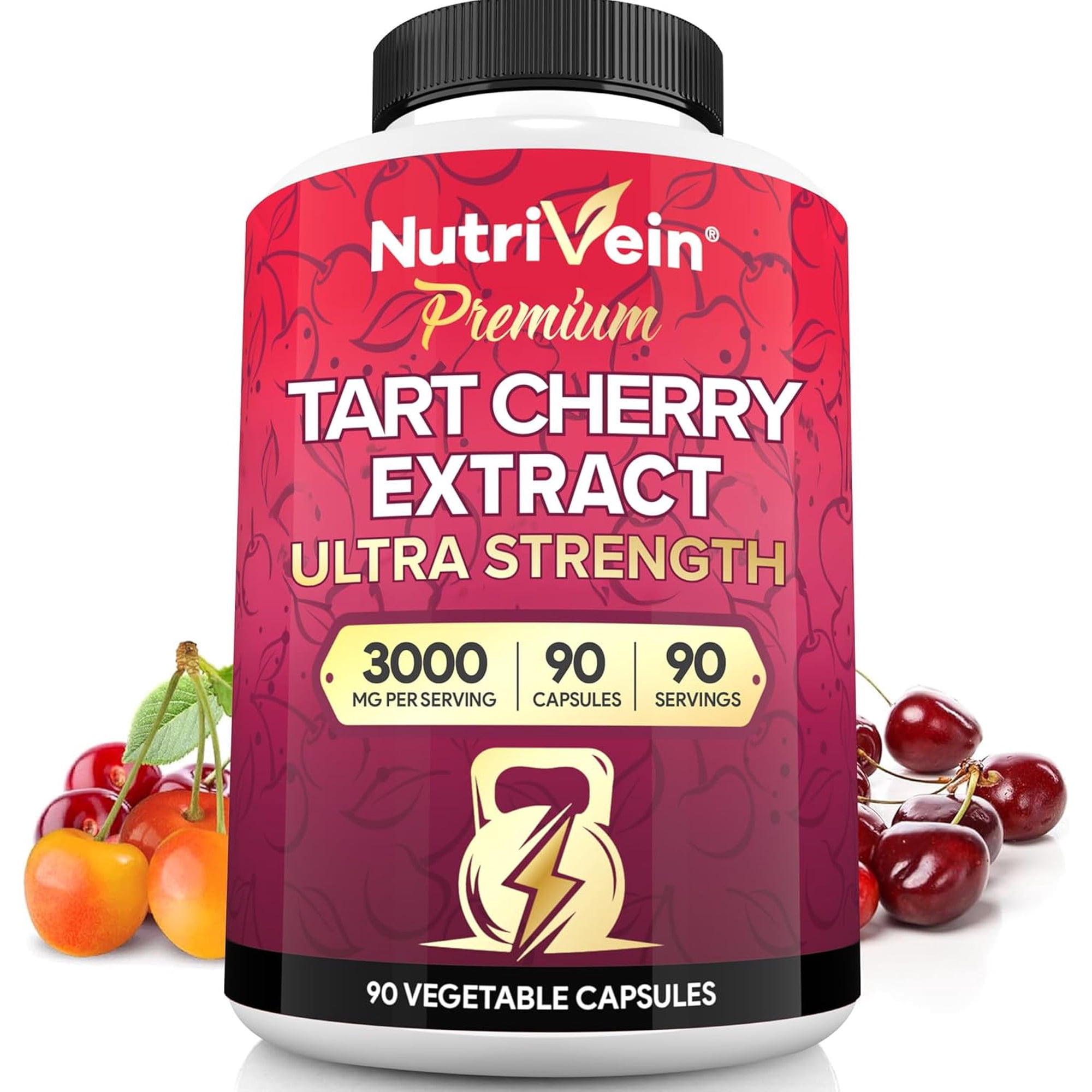 NutriVein Tart Cherry Extract Capsules - Joint & Muscle Recovery, Vegan - 90 Count