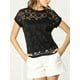 thumbnail image 2 of Top de encaje floral Allegra K transparente para mujer Negro S, 2 of 6