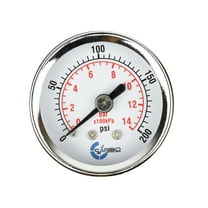 CARBO Instruments 1- 1/2" Pressure Gauge, Chrome Plated Steel Case, Dry, 0-200 psi/kPa, Back Mount 1/8" NPT
