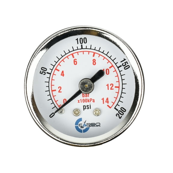 CARBO Instruments 1- 1/2" Pressure Gauge, Chrome Plated Steel Case, Dry, 0-200 psi/kPa, Back Mount 1/8" NPT