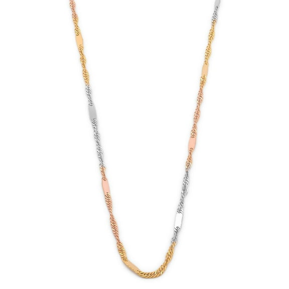 Cadena Estilo Singapur Casa del Anillo 3 Oros Sólido 10K 45 cm Amarillo